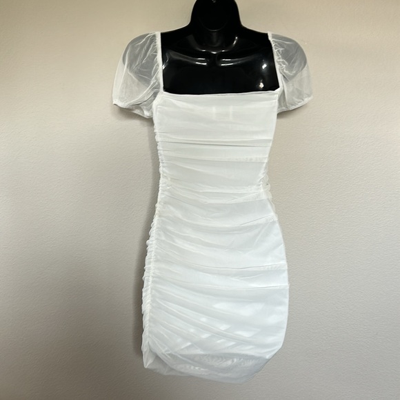 Princess Polly Charvi White Square Neck Puff Sleeve
Ruched Mesh Overlay Dress - Picture 8 of 12